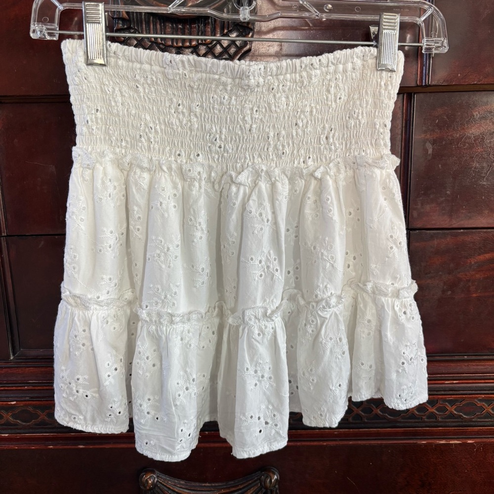 Ocean Drive White Eyelet Smocked Tiered Skater Skirt